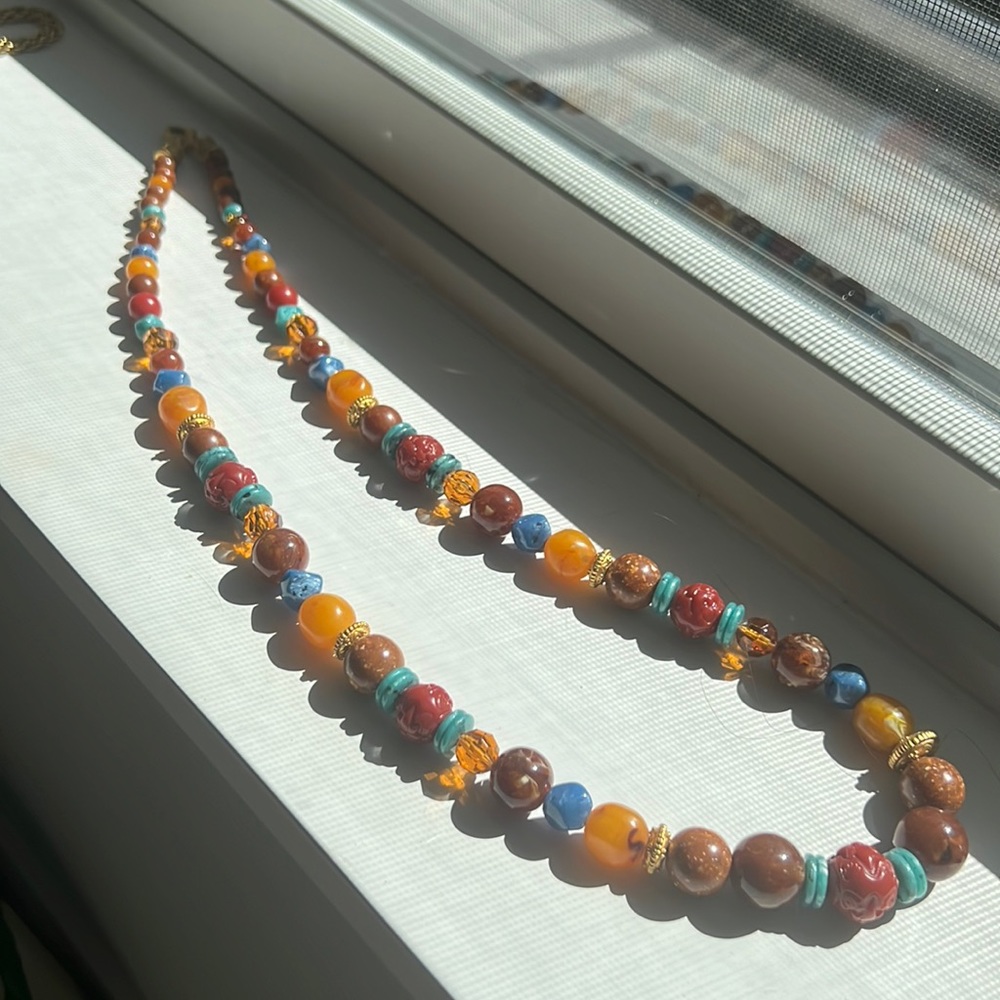 Multi Colored Stone Bead Necklace - image 1